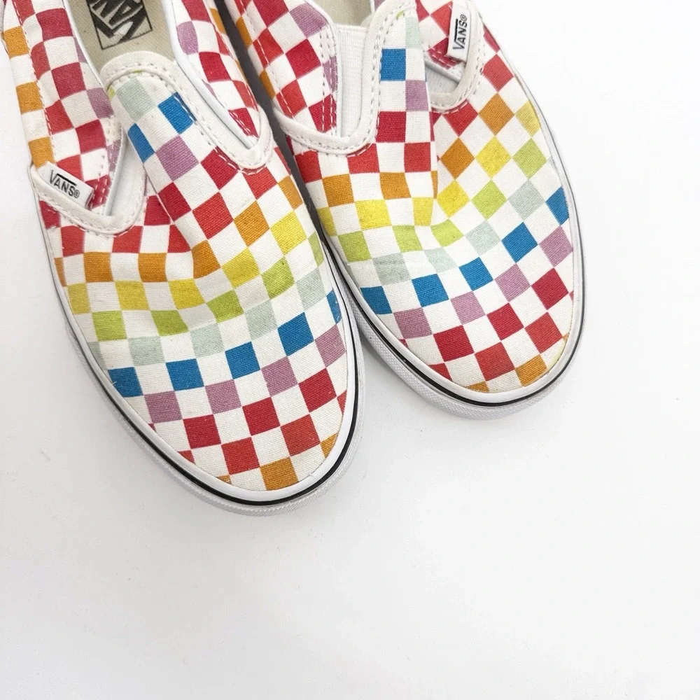 Vans Kids Colorful Checkered Slip-On Sneakers size 5